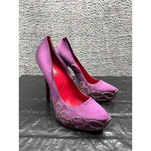 Cesare Paciotti Satin Pointed Toe High Heels Pumps Purple Womens Size 39 EU